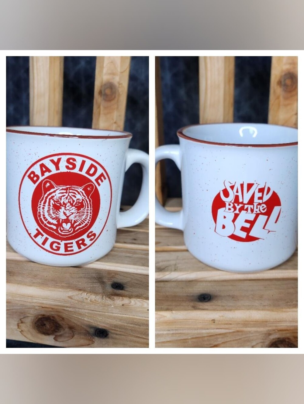 Saved By The Bell Bayside Tigers Speckled White & Red Ceramic Mug